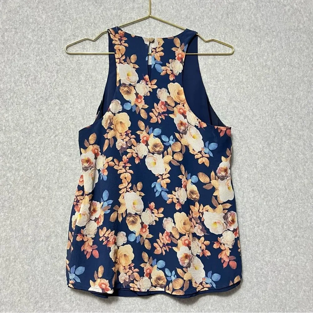 J. Crew Floral Silk Sleeveless Top Size 6 Navy Floral Delicate Career Feminine